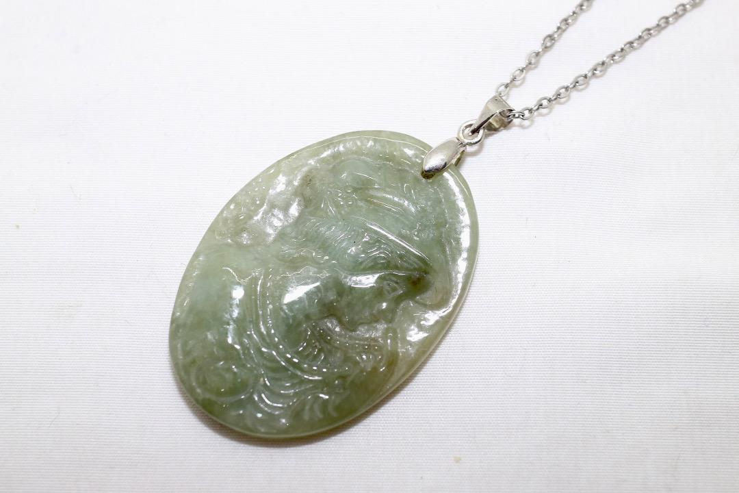 シルバー 925 翡翠? ヒスイ カメオ ネックレス 重量約14g