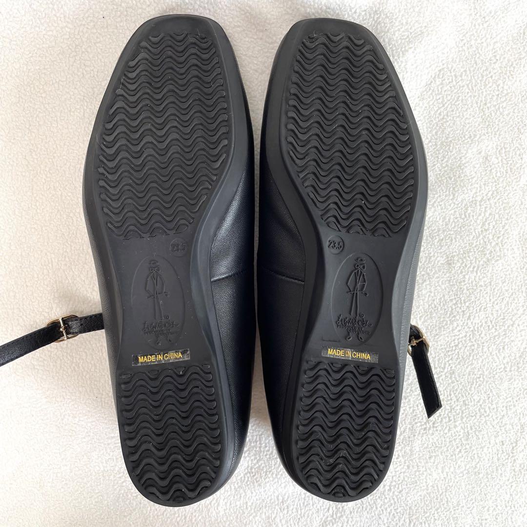 【極美品】あしながおじさん Vカット ストラップ付き フラットシューズ レザー