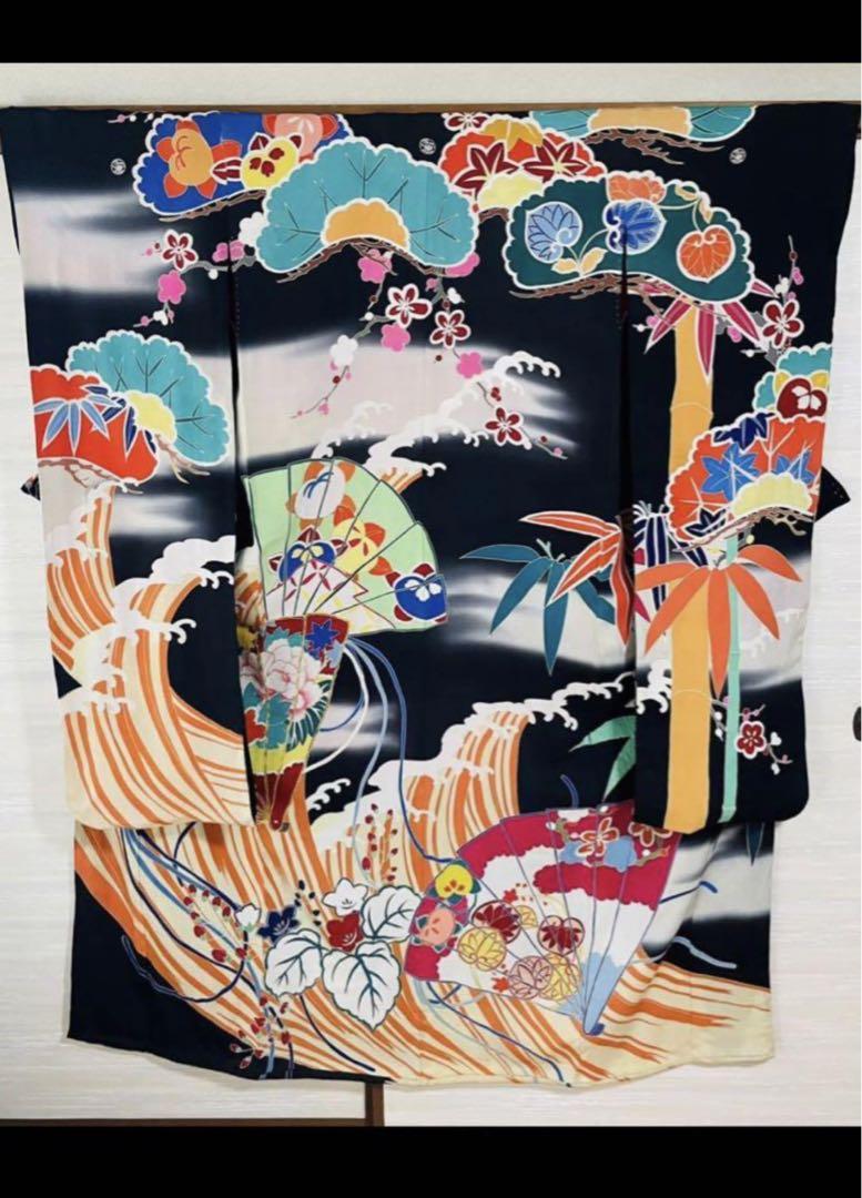 レア物＊珍品着物 アンティーク着物正絹縮緬振袖