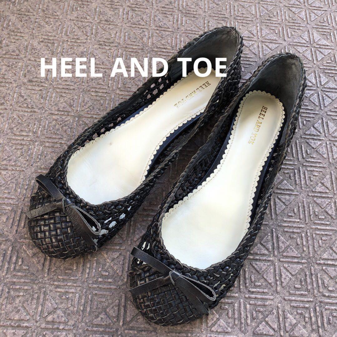 最終値下げ【 HEEL AND TOE 】レザーメッシュ バレエシューズ　黒