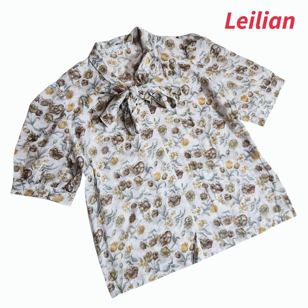 Leilian ヨーロピアン花柄・ボウタイ付き・半袖ブラウス 84485