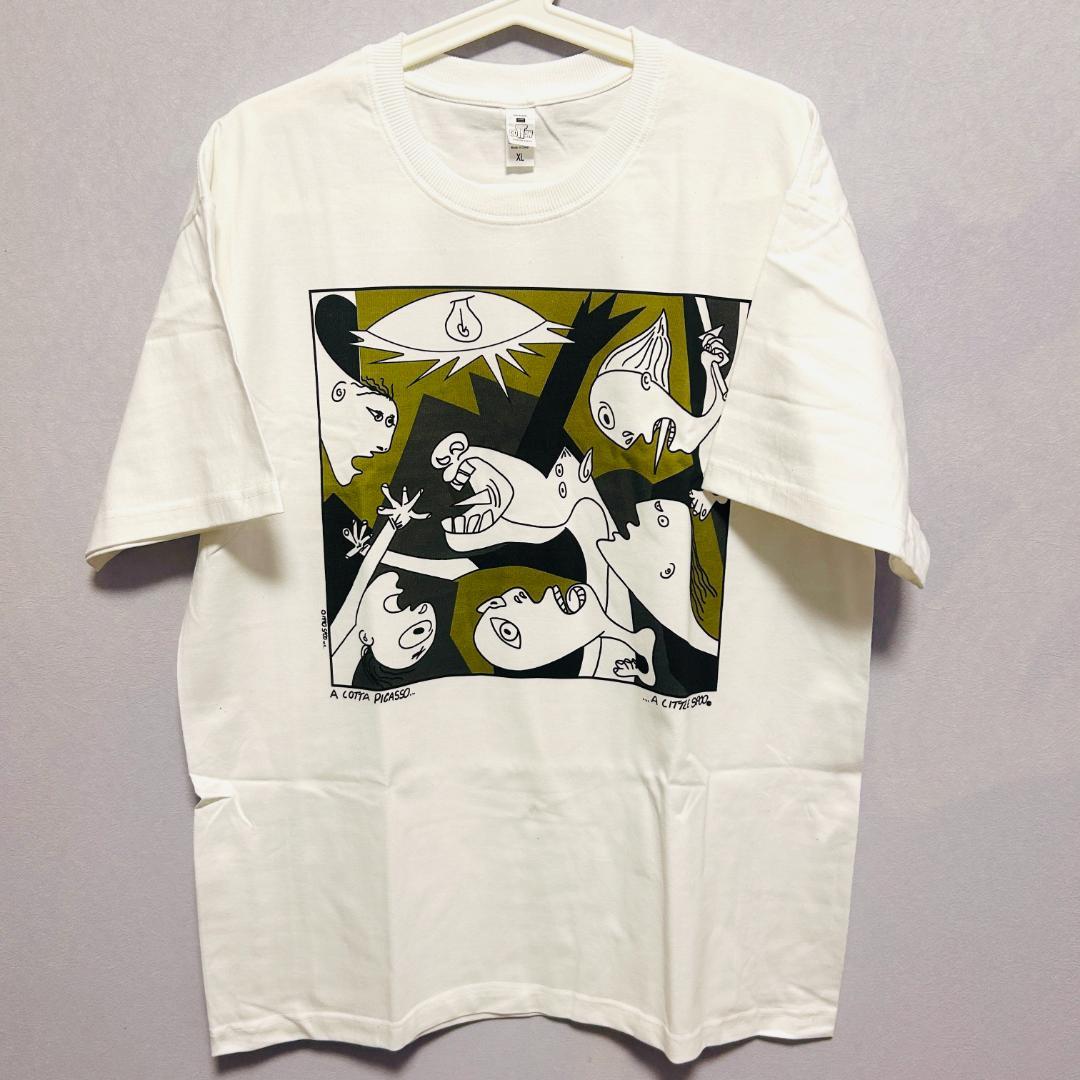 ピカソ ゲルニカ メンズ Tシャツ 半袖 レトロ リプリント 新品 ホワイト