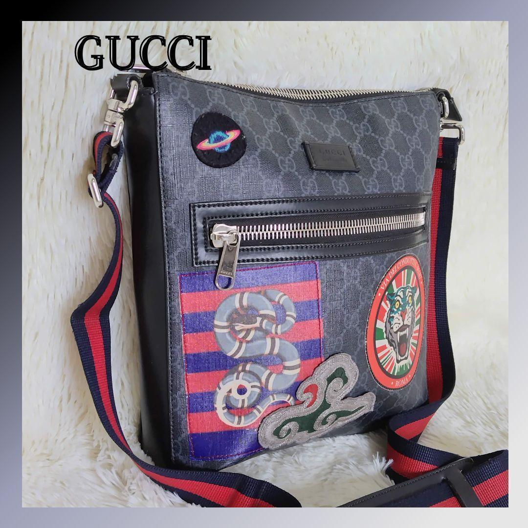 グッチ 474137 PVC×レザー GGスプリーム ショルダーバッグ★