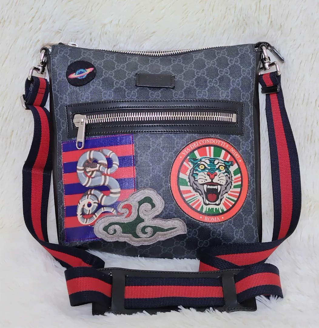 グッチ 474137 PVC×レザー GGスプリーム ショルダーバッグ★