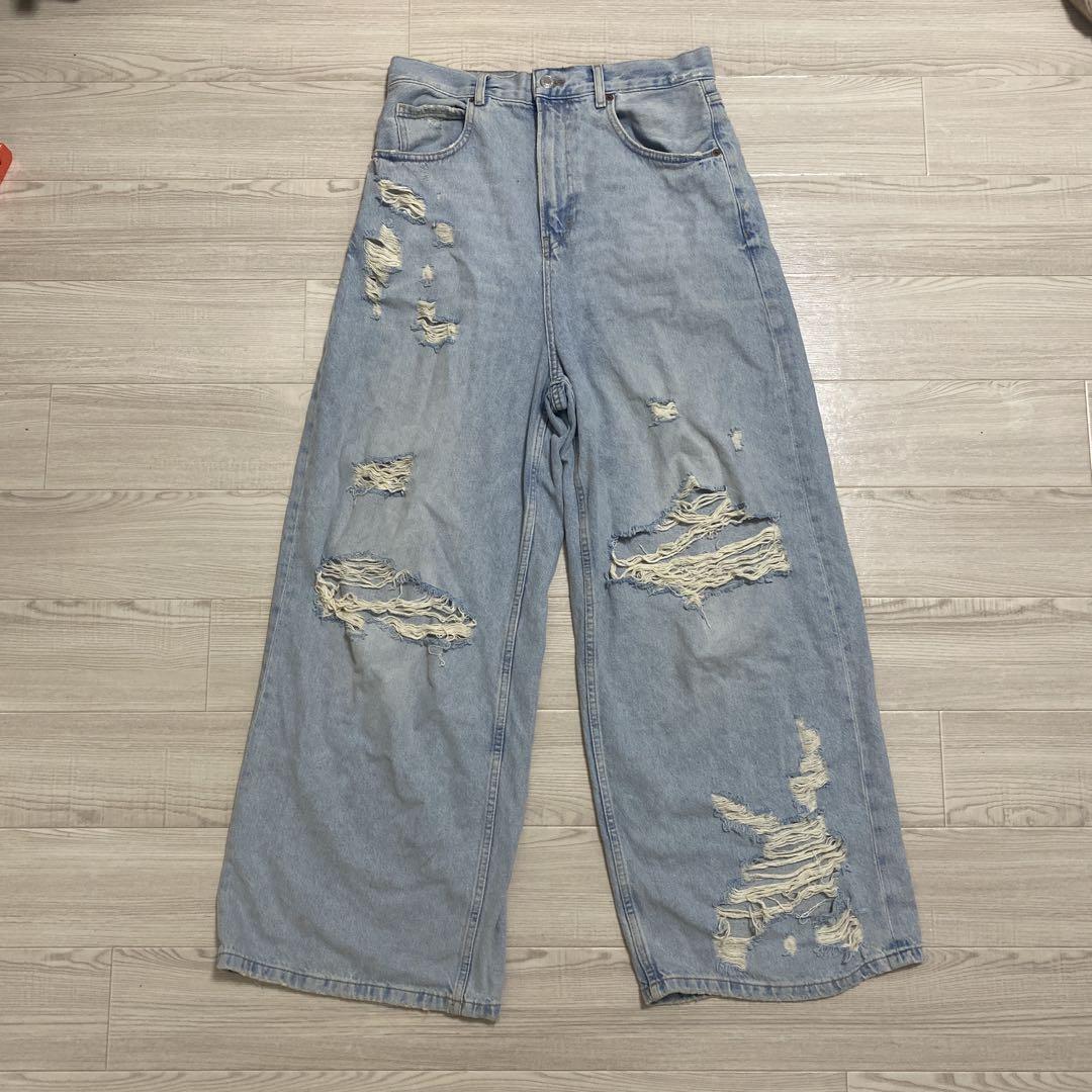 Amazon.co.jp: ZARA メンズ 完売 ダメージバギーデニムパンツ 40