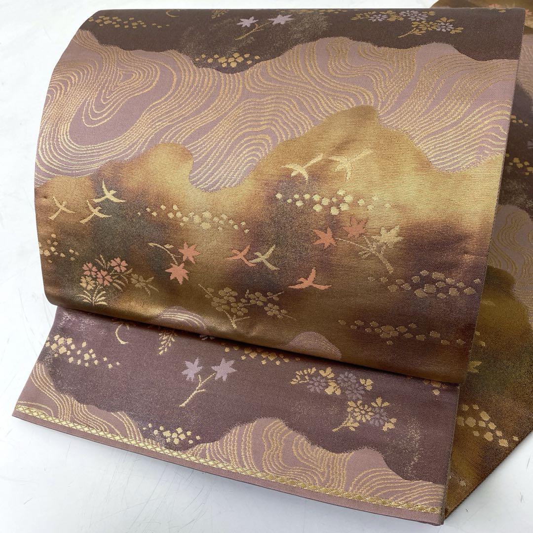 【春】20840o 袋帯　六通柄　雲取りに蝶　花鳥文様　着物