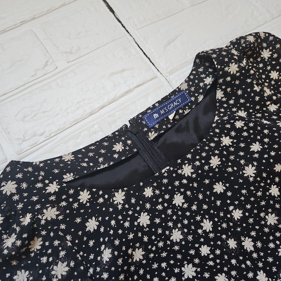 【新品】エムズグレイシー　花柄　フリル　ティアードワンピース　黒　M M'S GRACY エムズグレイシー 花柄 フリル ティアード ワンピース