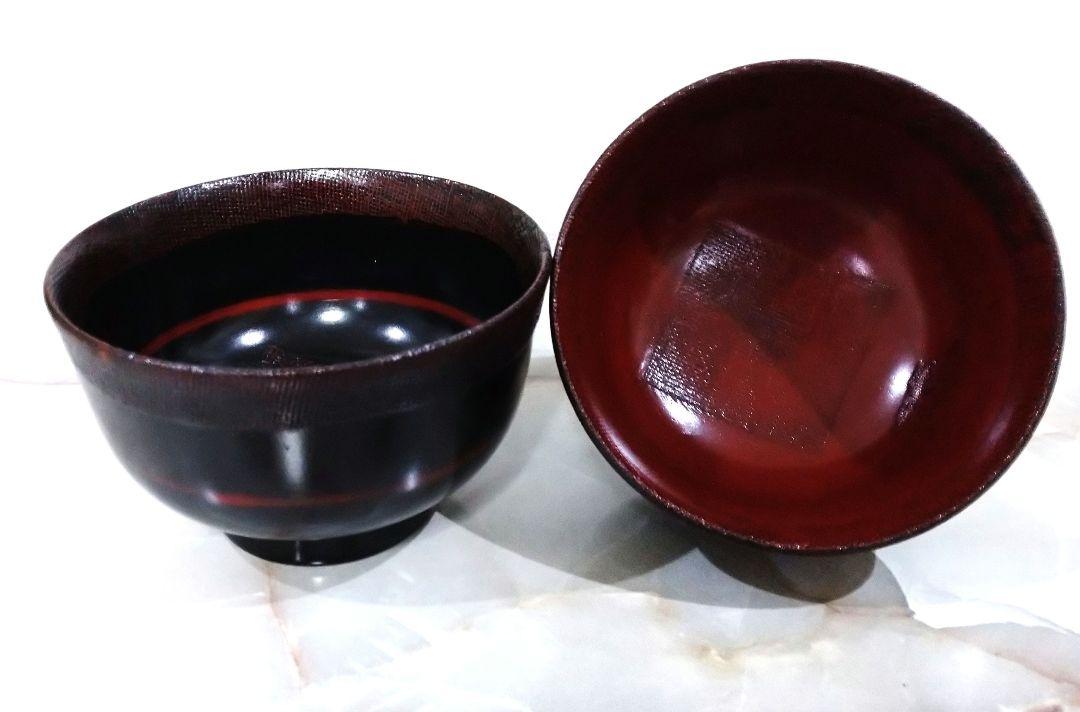 天然木(木製)曙 根来塗布張羽反汁椀 漆塗2客