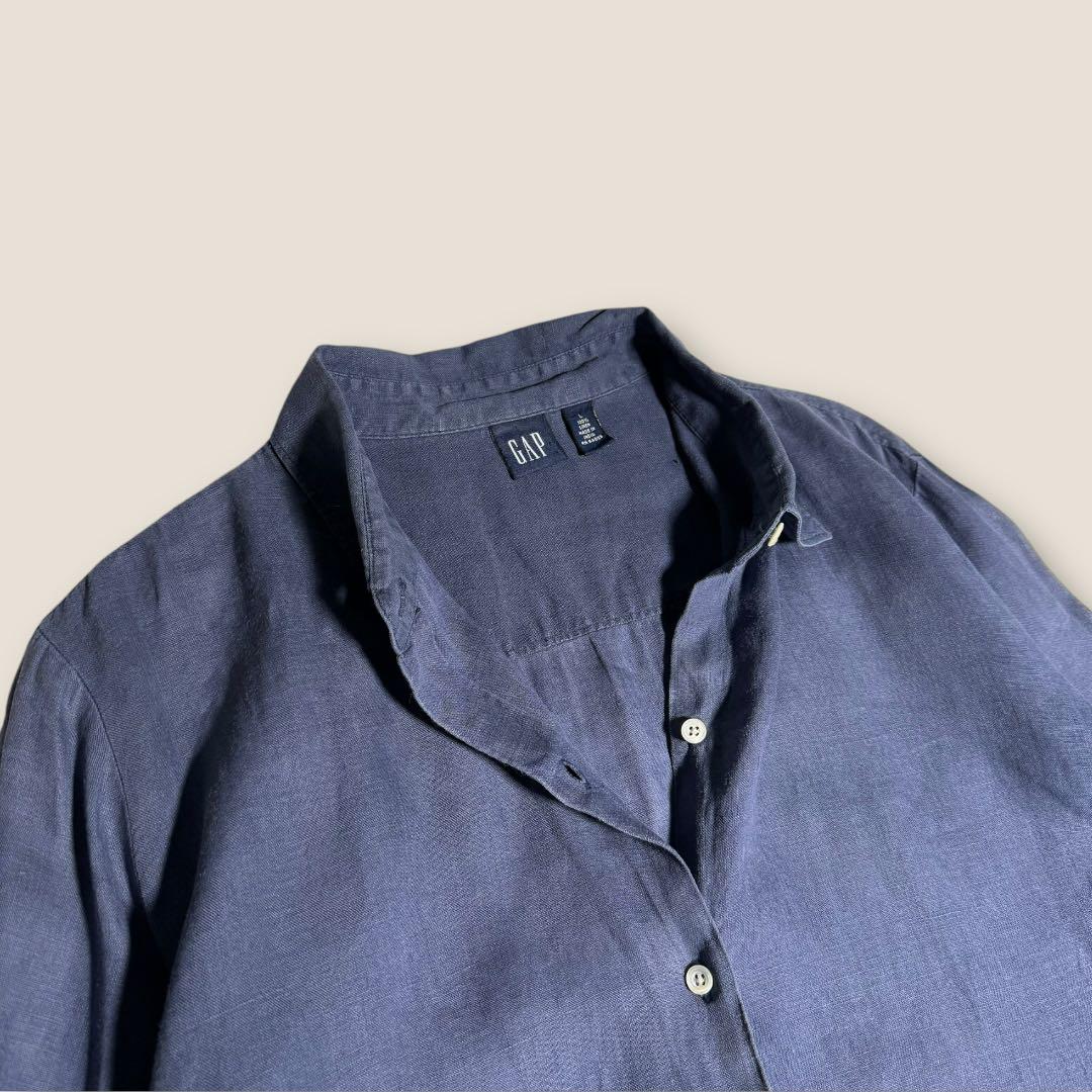 リネン100%】00s OLD GAP 長袖シャツ ネイビー L レディース