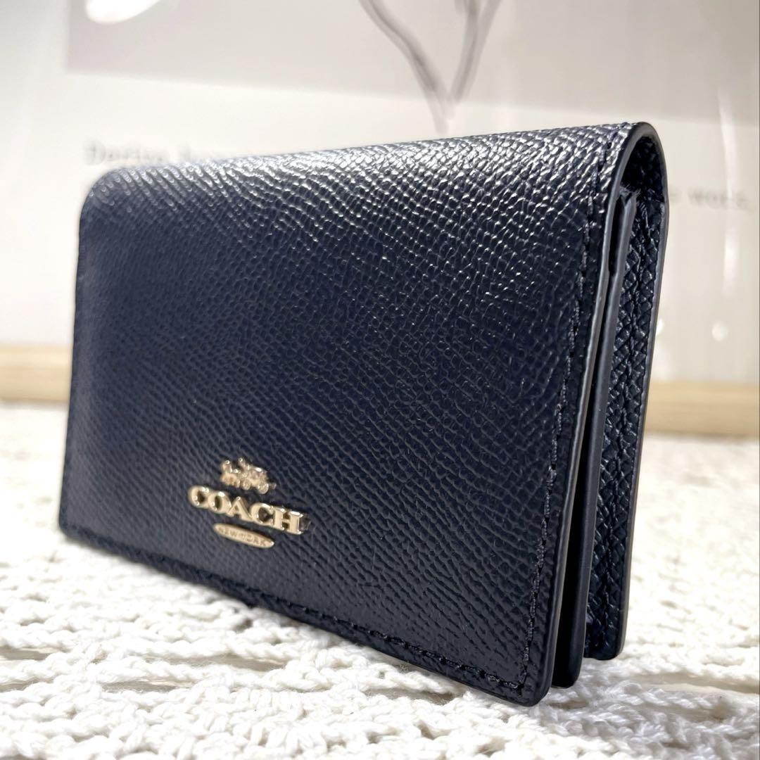 未使用品　COACH コーチ　ネイビー レザー 名刺入れ　カードケース