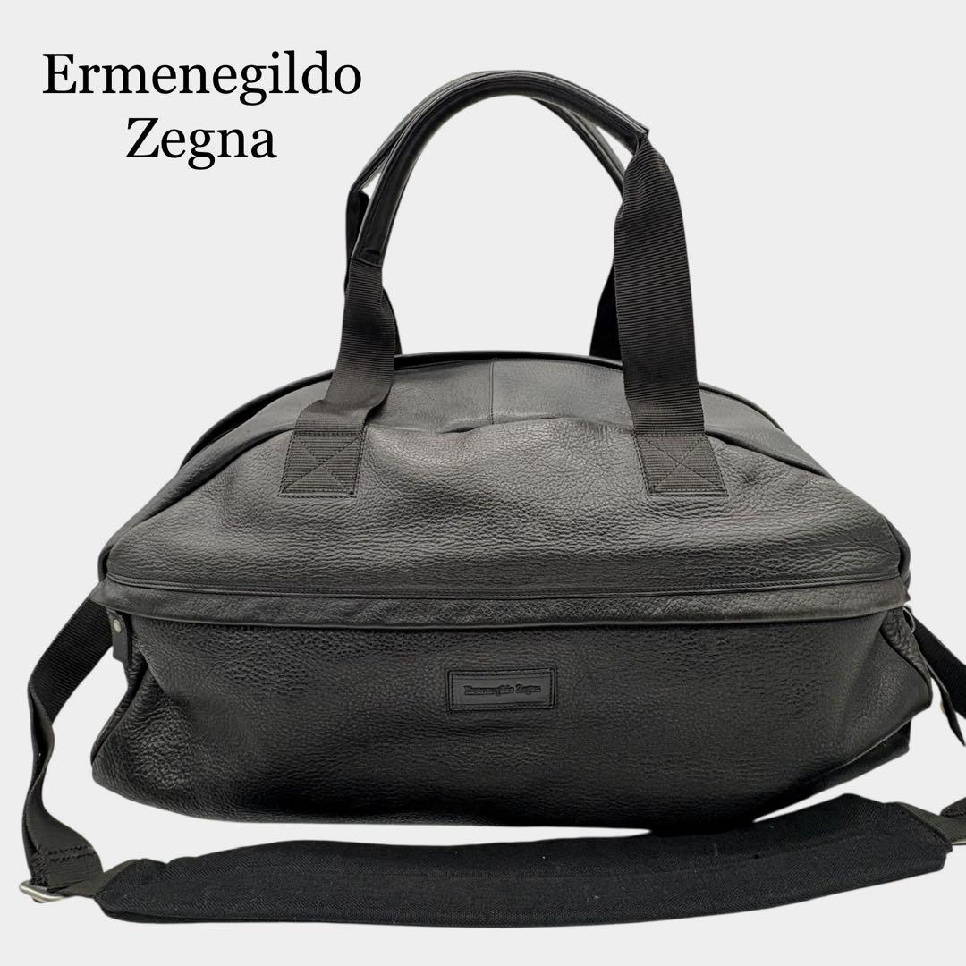 【大容量】Ermenegildo Zegna ボストンバッグ オールレザー 黒