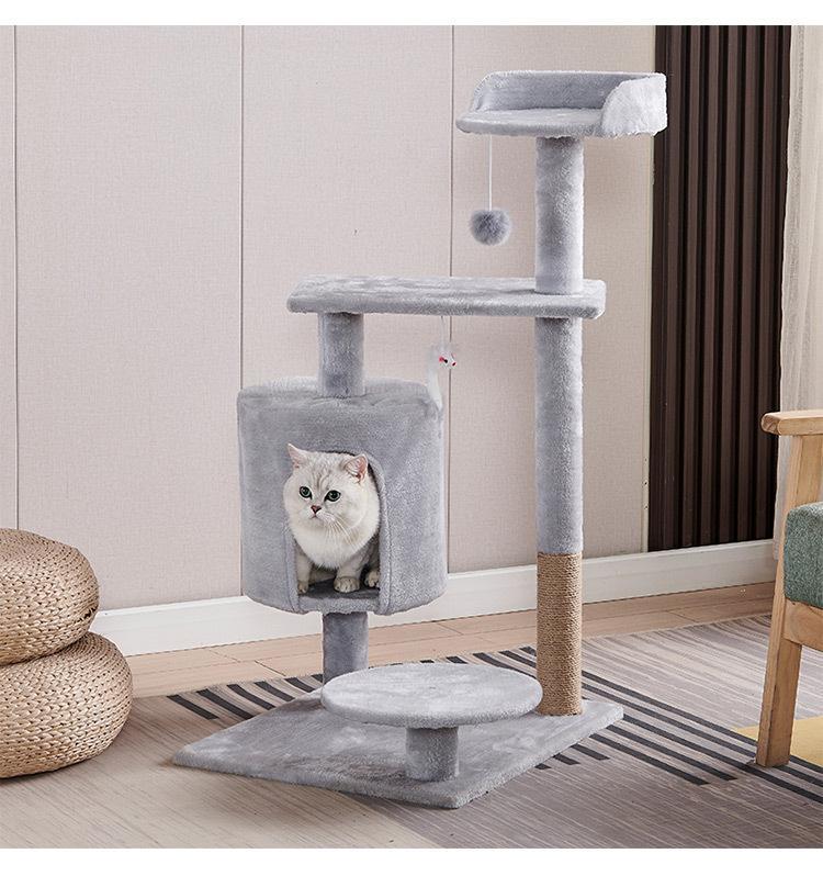 キャットタワー 据え置き 多機能 もこもこ ベージュ ネコタワー