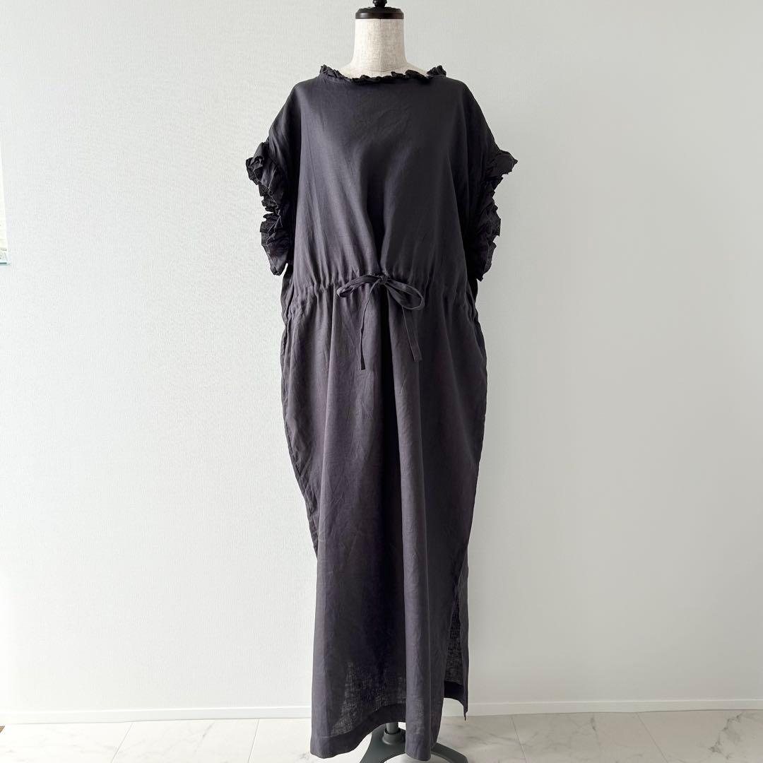 HOUSE OF LOTUS リネンフリルドローコードワンピース グレー