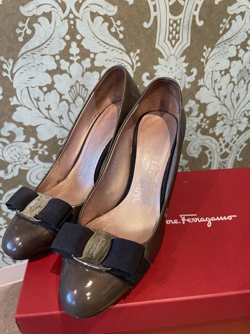 Ferragamo フェラガモ グレー ウエッジソール 22.5 お受験 参観