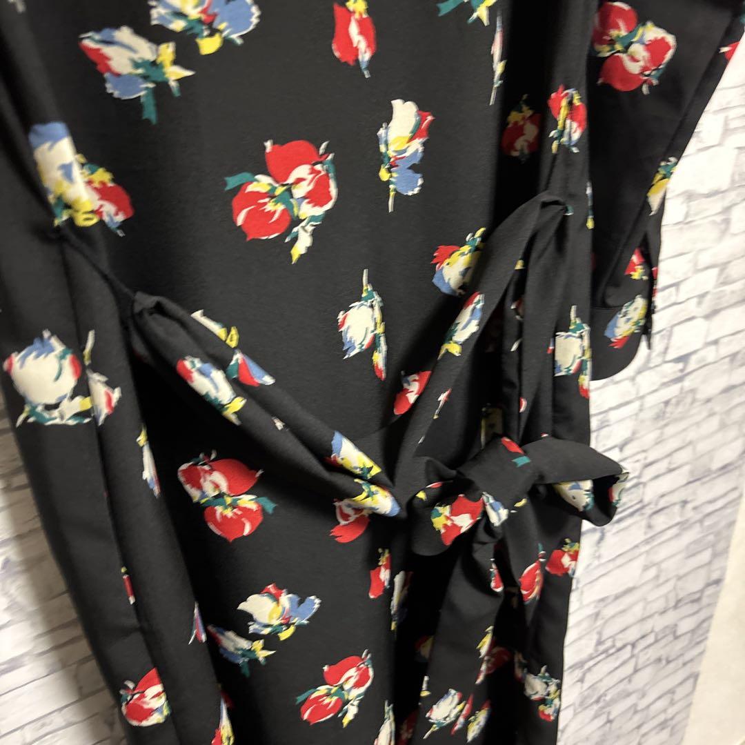 【美品】 ローレンラルフローレン リネン シャツワンピース ロング 花柄 ベルト ローレン ラルフ ローレン LAUREN RALPH LAUREN ☆$185 チェック