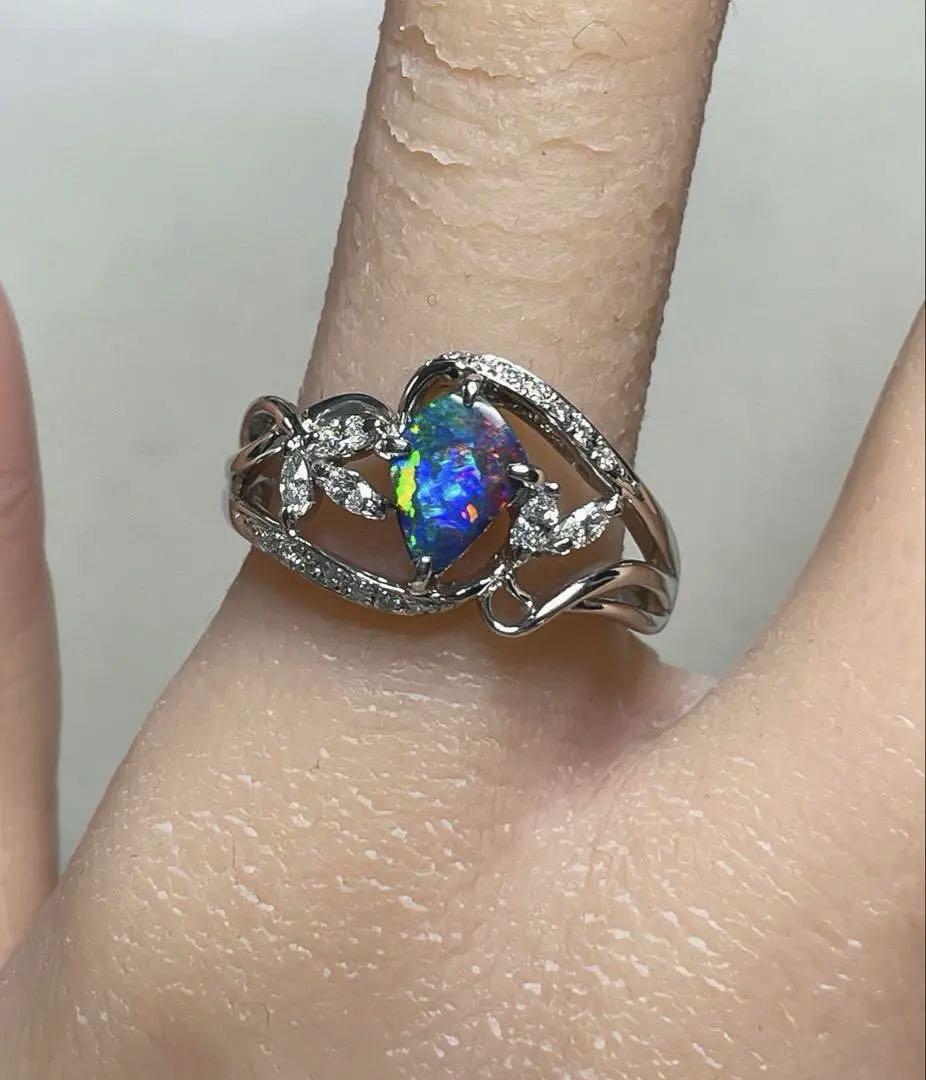 JC286★高級 ボルダーオパール0.77ct ダイヤ pt リング ソ付
