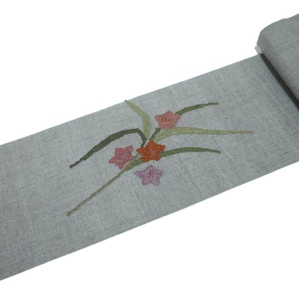 名古屋帯 相良刺繍 長尺 美しい花 菱型 九寸 カジュアル帯 正絹
