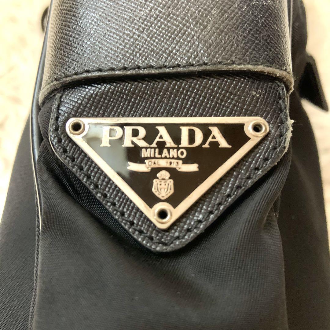 美品PRADA ショルダーバッグ三角プレートナイロンサフィアーノレザー