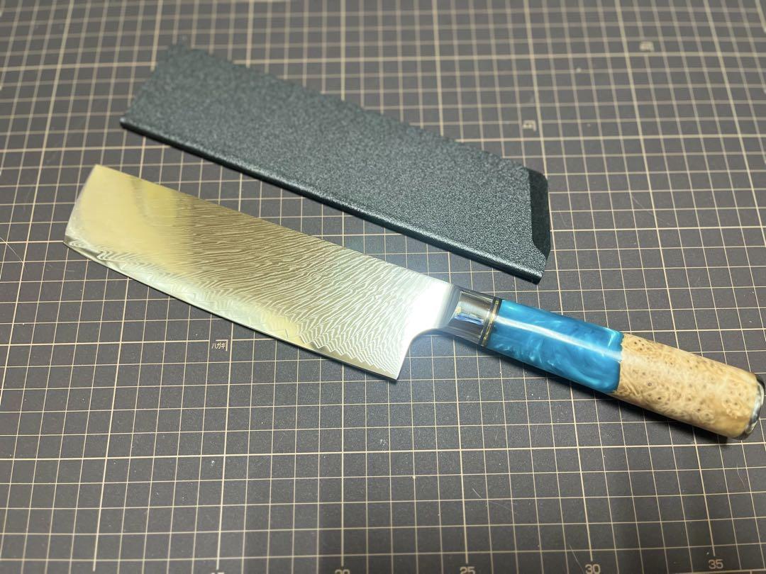 V10 V金10号 菜切り包丁 鏡面 ダマスカス67層鋼 包丁カバー 新品
