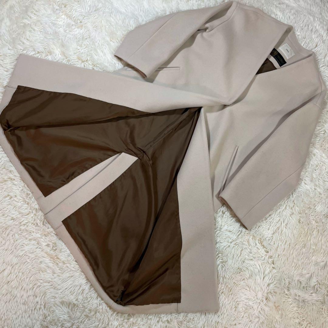 IENA MANTECOノーカラーコート　38 ナチュラル　美品ロングコート