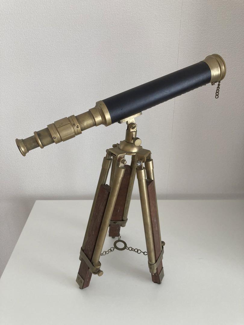 古い真鍮製の望遠鏡 三脚付き(珍しい品)