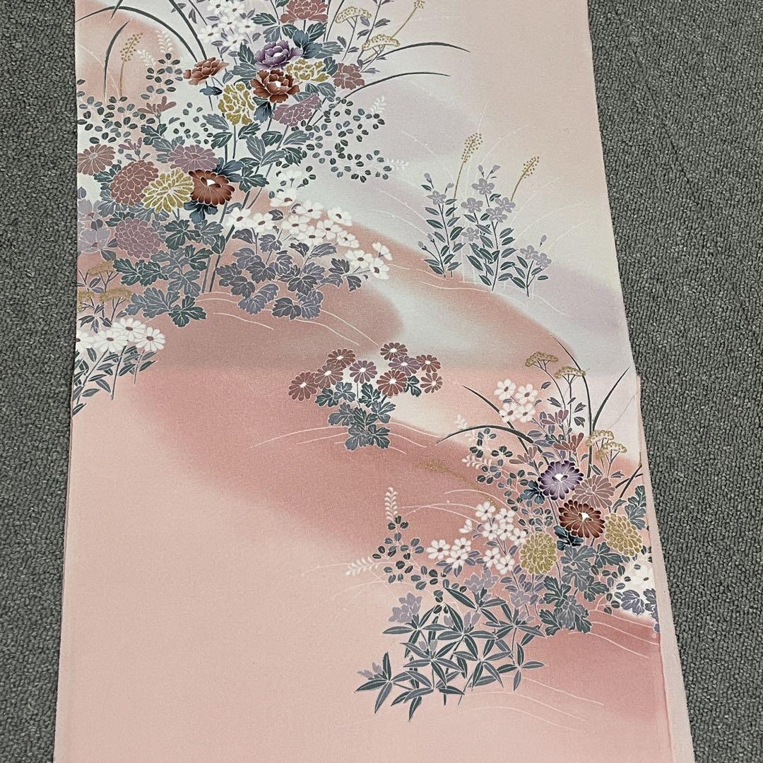 反物 ピンク 花柄 正絹 反物 ピンク 花柄 正絹