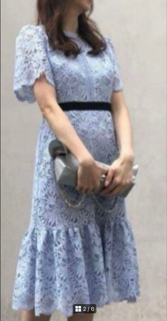 CELFORD　リーフレースワンピース　サックスブルー　36サイズ