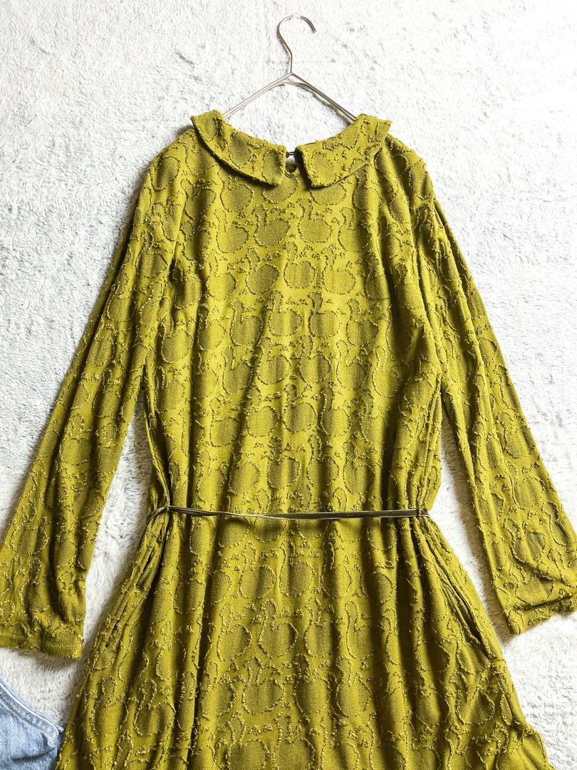 【Sally Scott】サリースコット ジャガード ベルテッドワンピース M