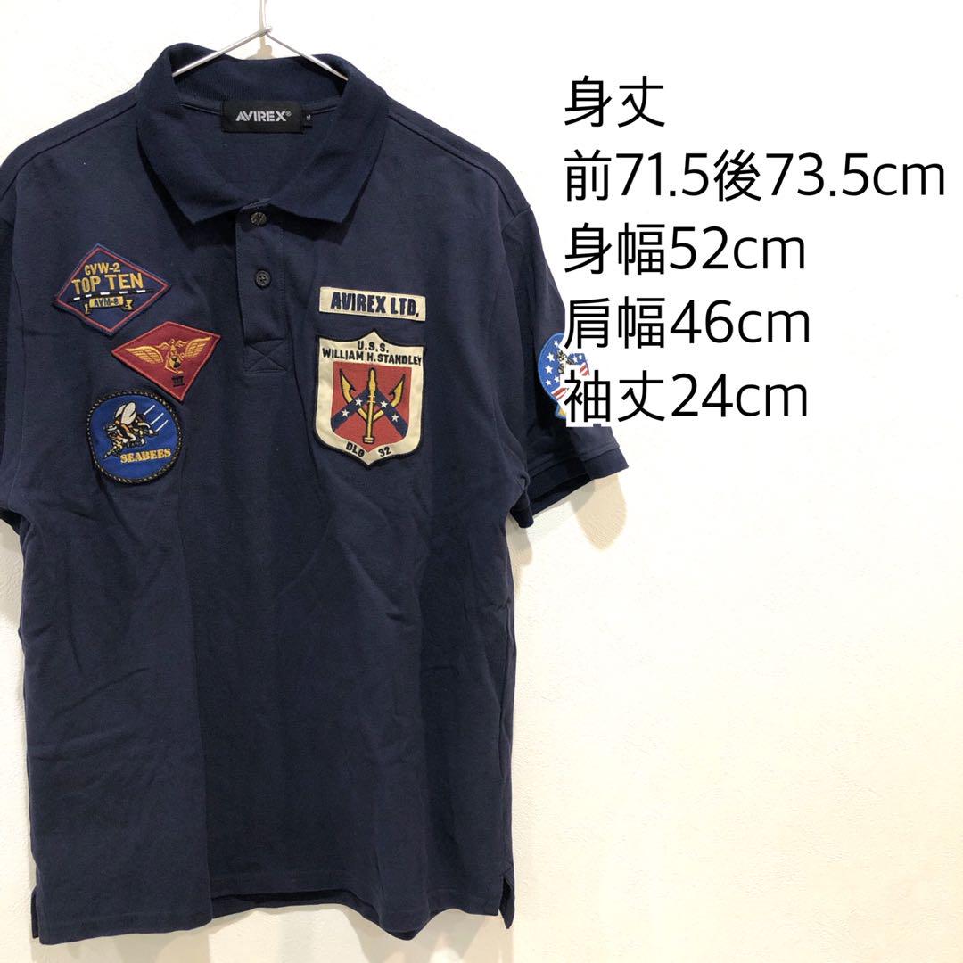 AVIREX 希少TOPGUN 刺繍 ワッペン　半袖 ポロシャツ ネイビー系