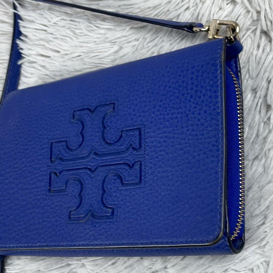 美品 トリーバーチ レザー 2way ショルダーバッグ 型押し ブルー