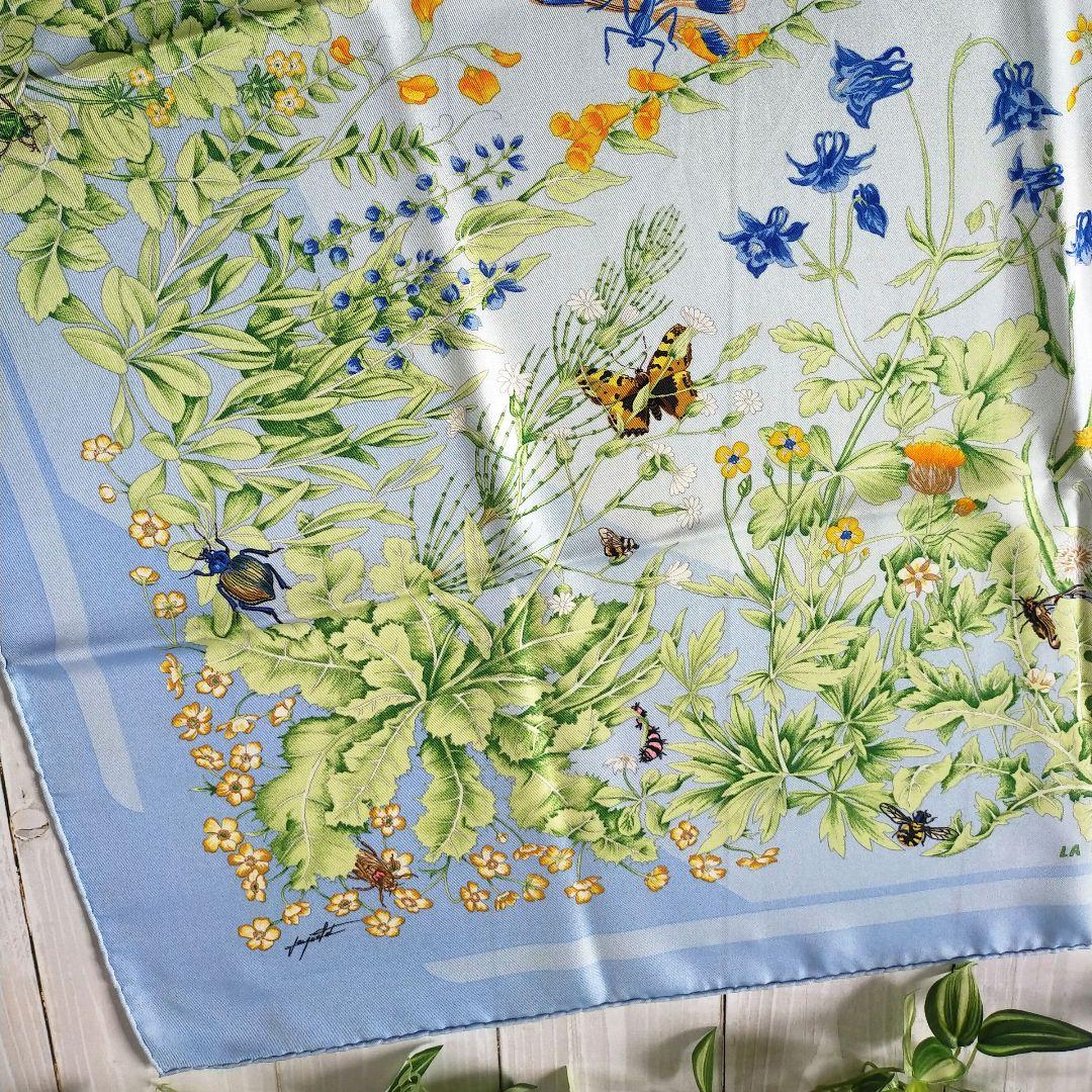 ☘️美品☘️ HERMES　草原　LA PRAIRIE　カレ90 ライトブルー