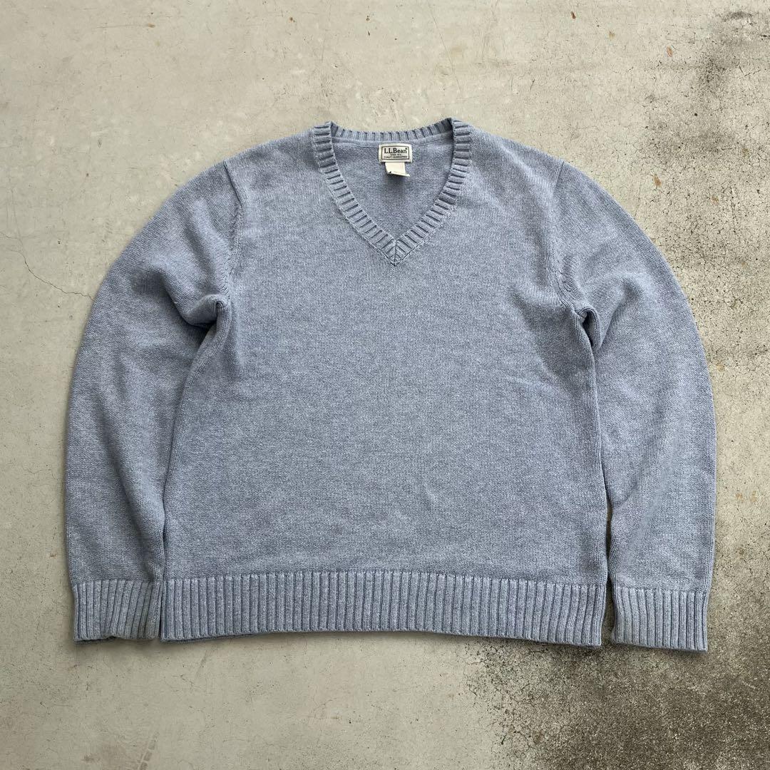 90’s L.L.Bean コットンニットVネックセーター 無地 グレーカラー