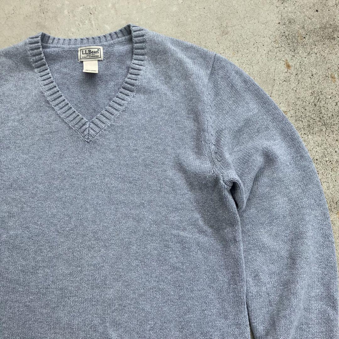 90’s L.L.Bean コットンニットVネックセーター 無地 グレーカラー
