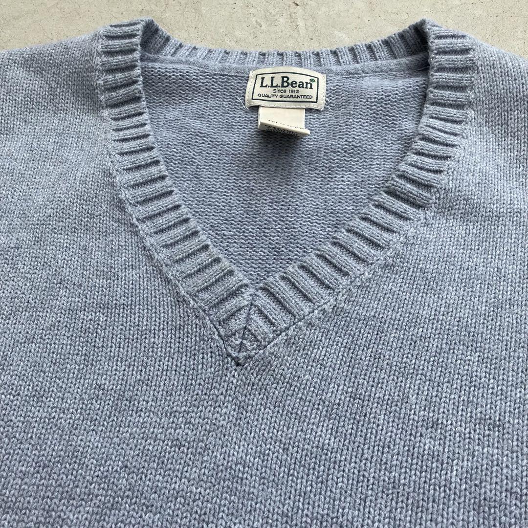 90’s L.L.Bean コットンニットVネックセーター 無地 グレーカラー