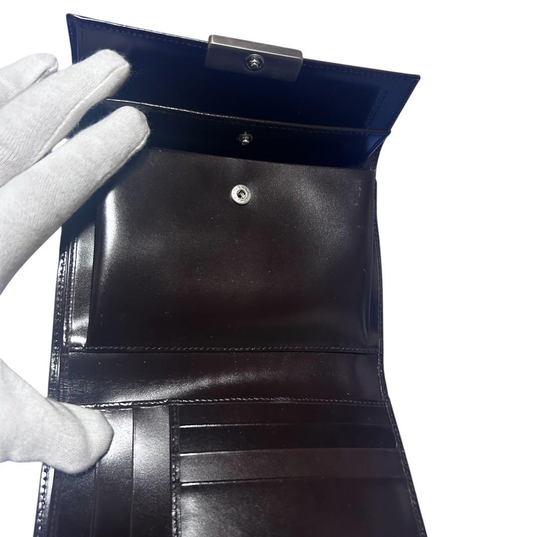 未使用 PRADA プラダ レザー 三つ折り財布 ダークブラウン ロゴプレート