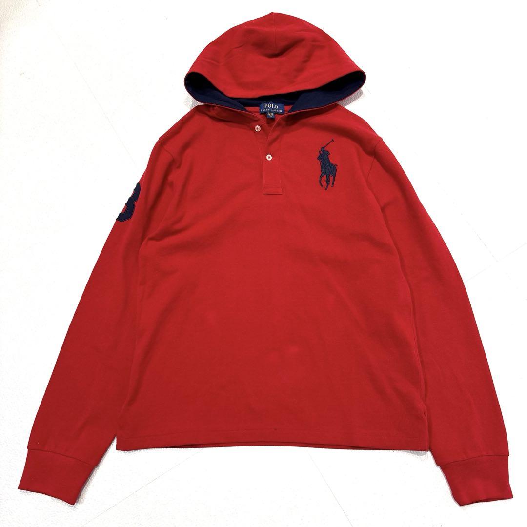 【極美品/XL】ポロラルフローレン　ポロシャツ　パーカー　レッド　ホースロゴ