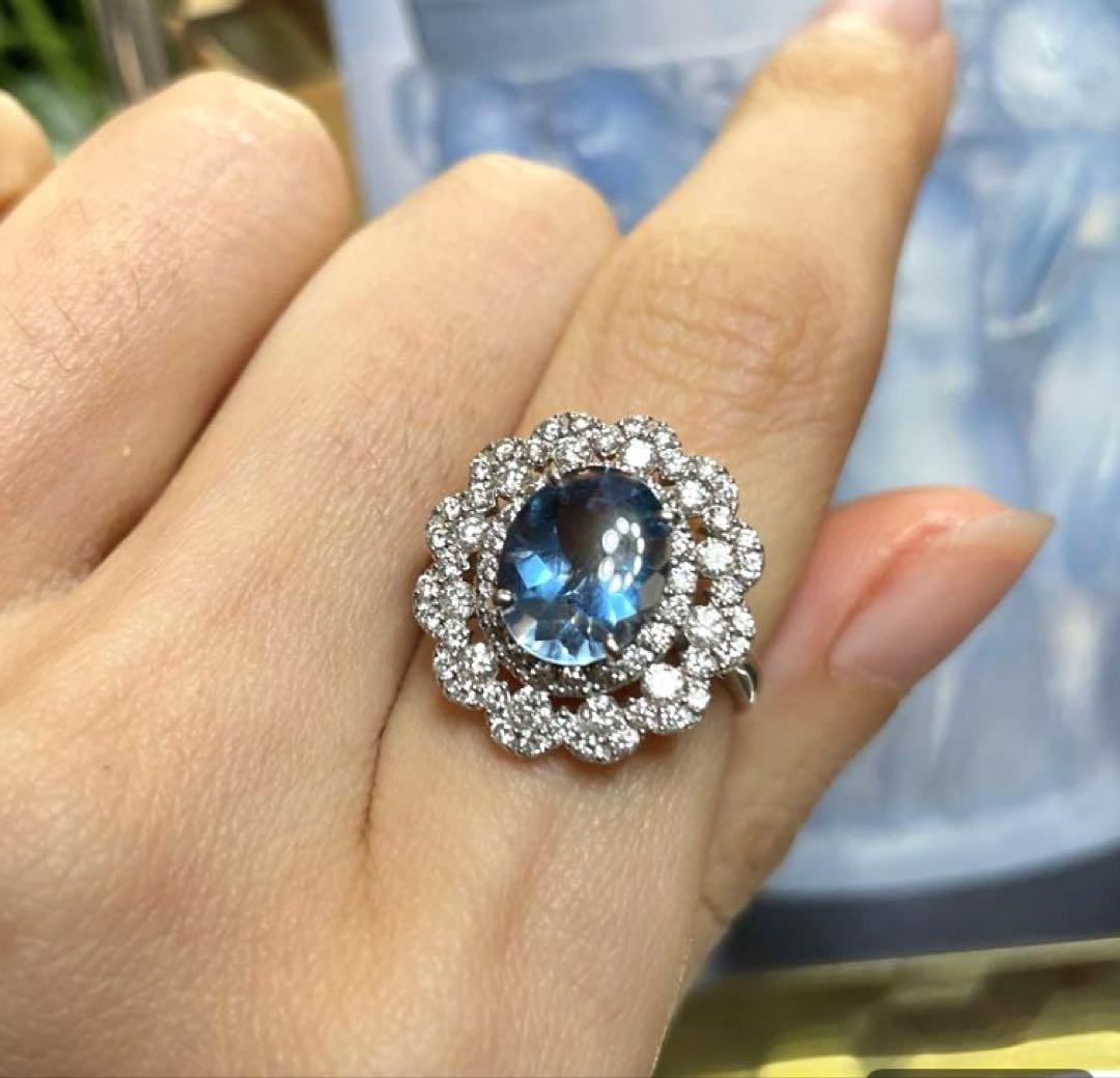 サンタマリアアクアマリン　珍しいバフトップ！ 2.10ct ダイヤ0.84