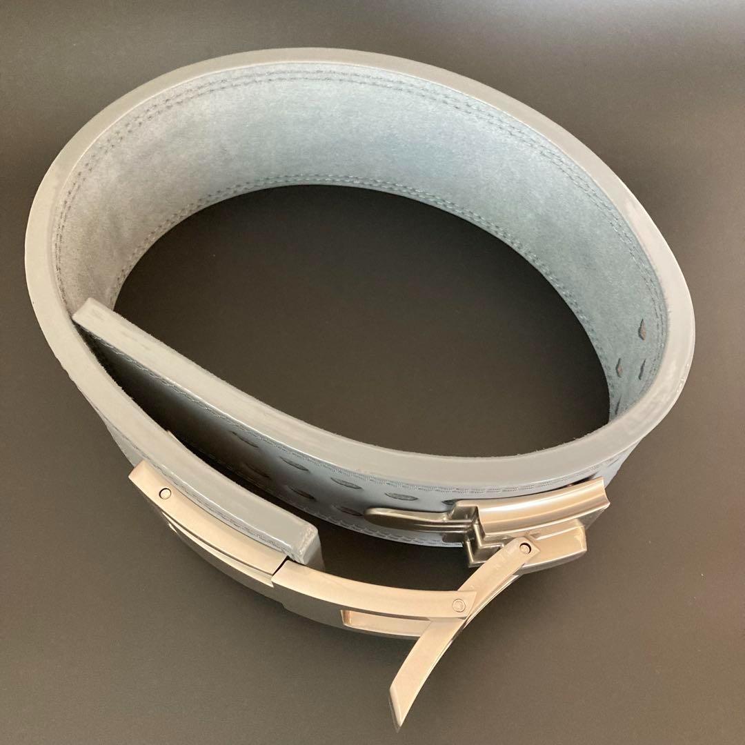 訳あり】パワーベルト レバーアクション 本革 グレー×マット銀