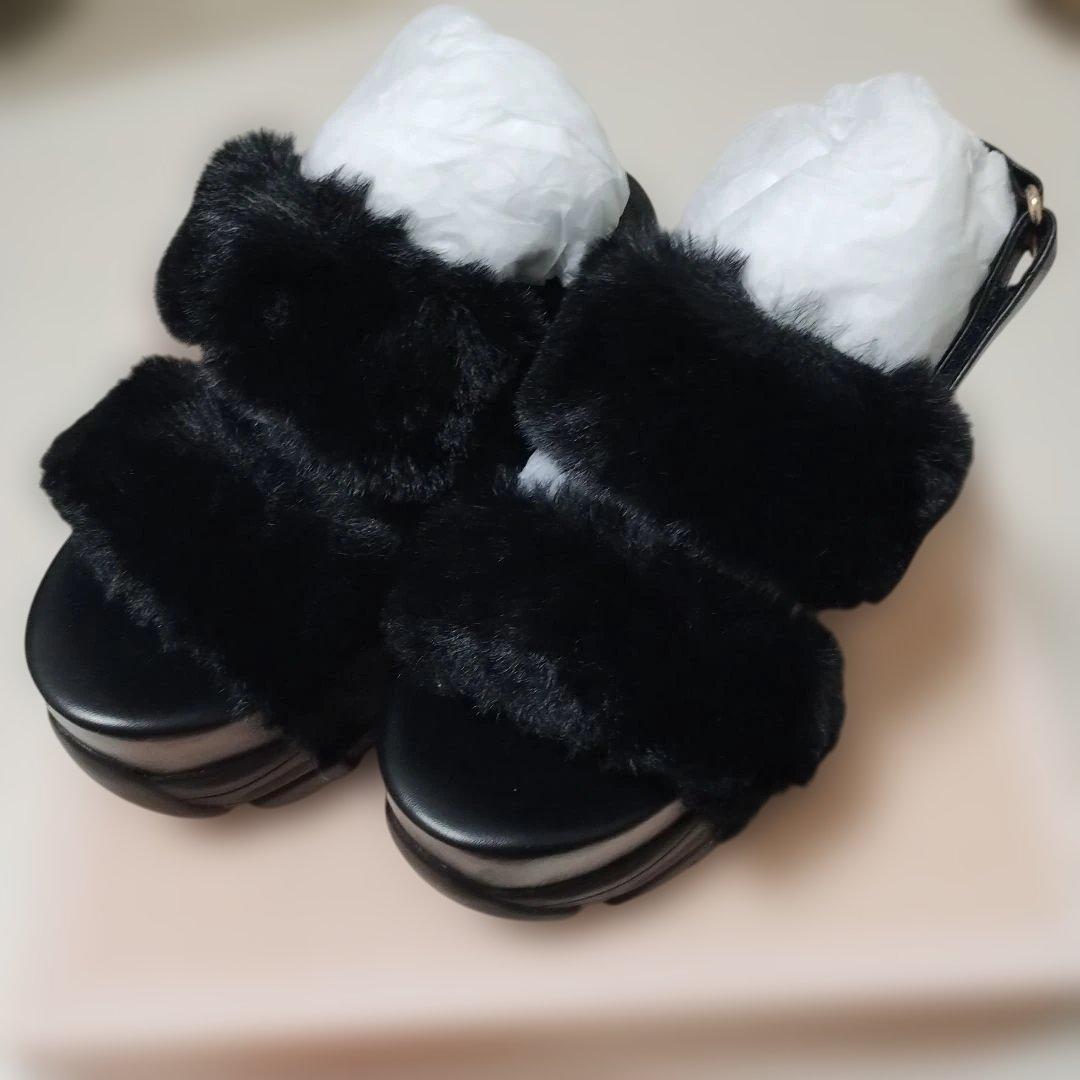 R＆Eブラックファープラットフォームサンダル23.0 24.023.5cm R E