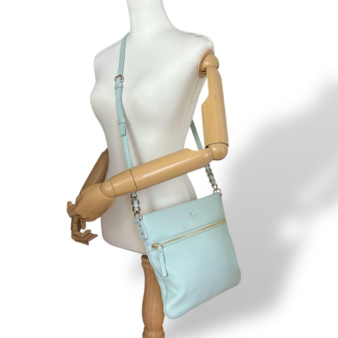 ケイトスペード ショルダーバッグ クロスボディ レザー ブルー系 水色 金具ロゴ