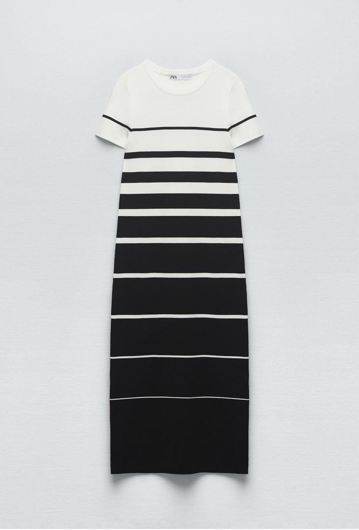 ZARA 春　ストライプ　ニットワンピース　半袖　ボーダー