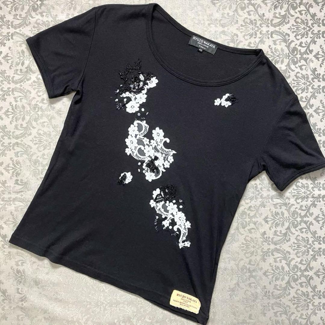 RYUZO NAKATA】中田龍三.ビーズ刺繍.レース.レア.フランス製.黒.