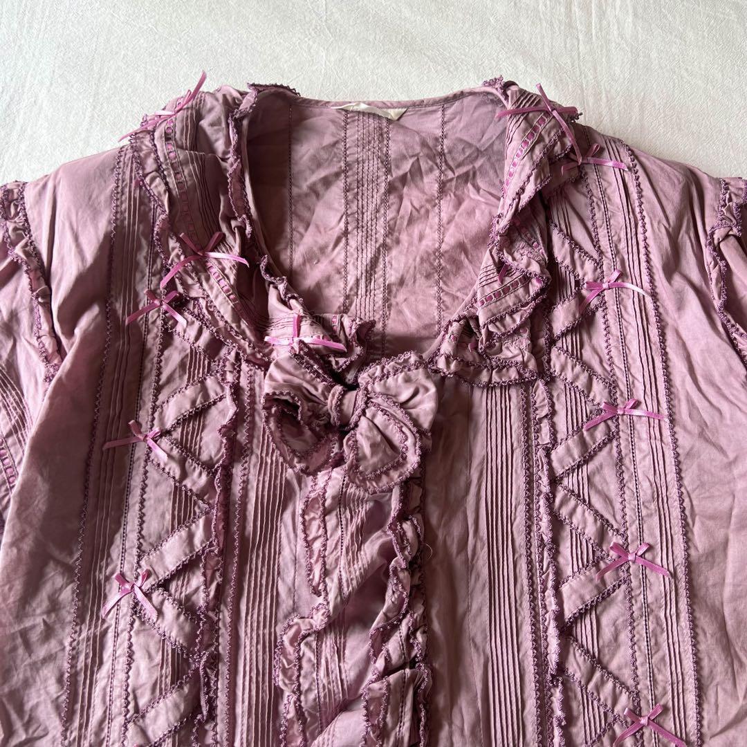 【高級】PINK HOUSE ピンクハウス カットソー 半袖 フリル パープル 高級】PINK HOUSE ピンクハウス カットソー 半袖 フリル