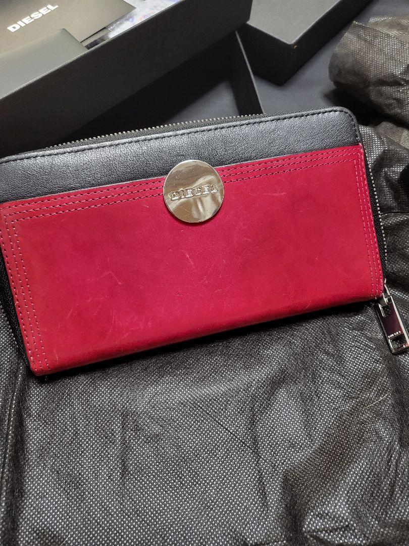 DIESEL レザー 長財布 濃ピンク/黒