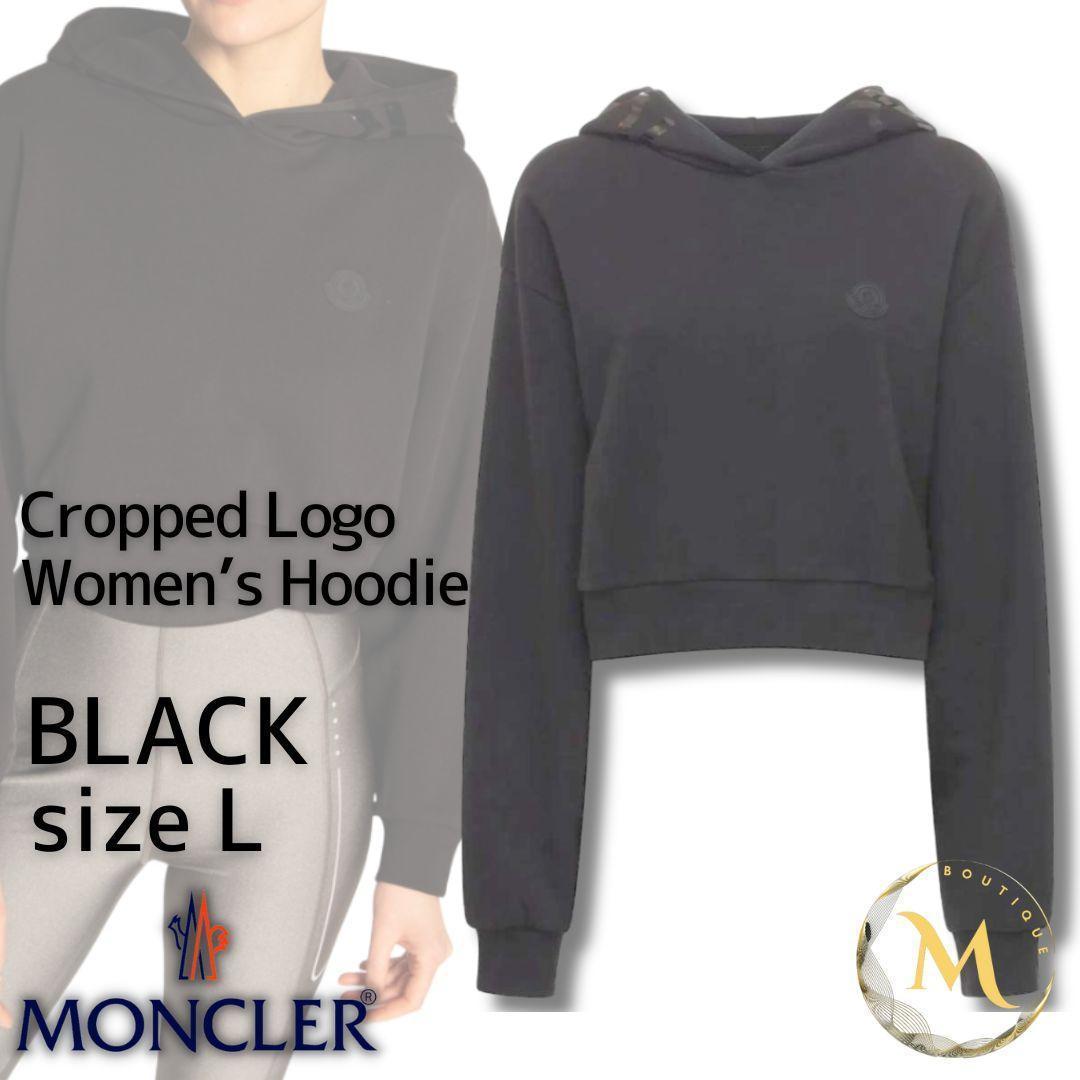 【18％OFF】 パーカー Cropped 新品未使用・本物保証☆MONCLER L 女性用 黒色 トップス