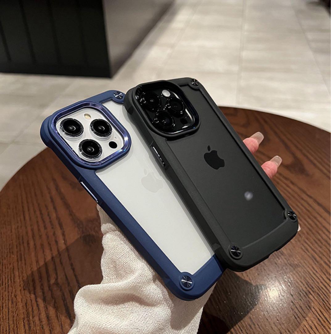 iphone14pro ケース 黒 耐衝撃 クリア スマホケース 透明 シリコン