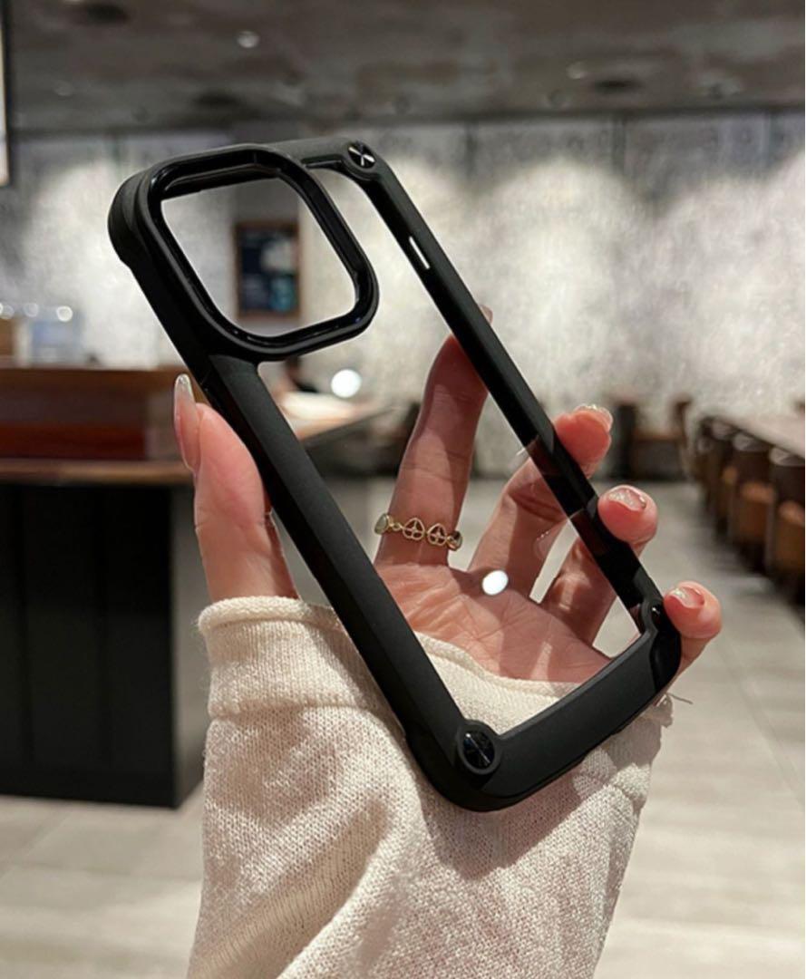 iphone14pro ケース 黒 耐衝撃 クリア スマホケース 透明 シリコン