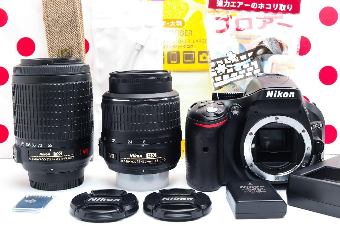 新品級❤️Nikon D5200❤️スマホ転送❤️ダブルレンズ❤️一眼レフカメラ Nikon D5200❤ダブルレンズ❤スマホ転送OK❤高画質・高性能