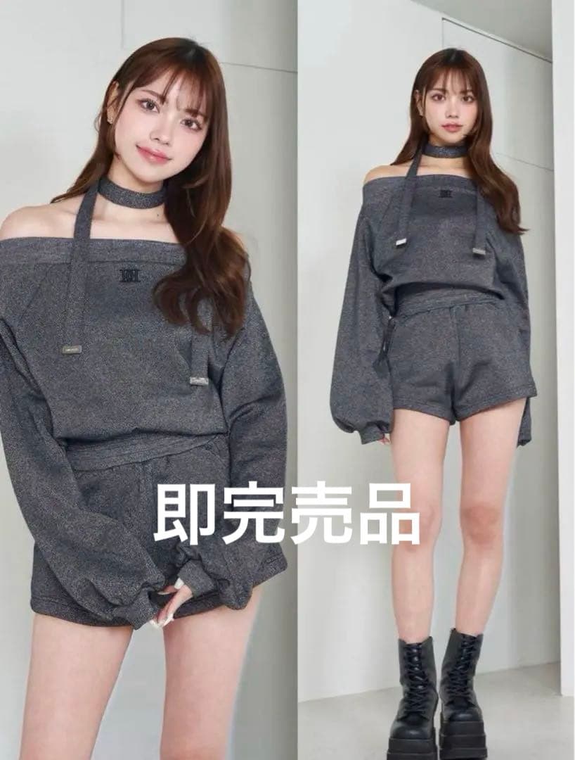 ダーリッチ オフショルラメスウェットセットアップ