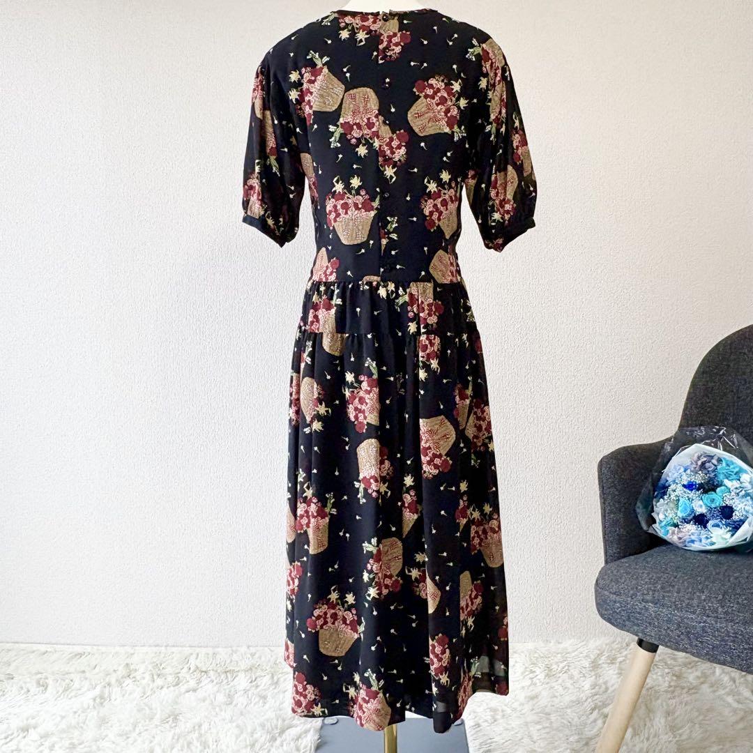 極美品*ピンクハウス ワンピース 花籠 ロング リボン シアー